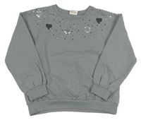 Šedá mikina s flitry a srdíčky 