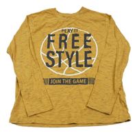 Hořčicové melírované triko s nápisy Yigga