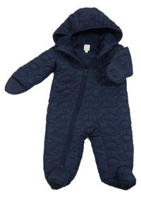 Tmavomodrá šusťáková zimní kombinéza s auty a kapucí Bluezoo