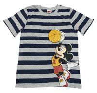 Šedo-tmavomodré pruhované tričko s Mickeym 