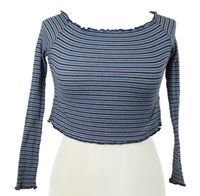 Dámské tmavomodro-modré proužkované žebrované crop triko H&M