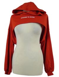 Dámská červená crop mikina s nápisem a kapucí H&M