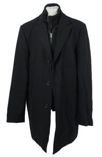 Pánský černý vlněný kabát s bundovou vsadkou Biaggini