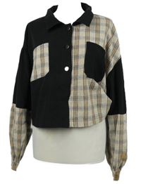 Dámská černo-béžová kostkovaná crop košilová bunda Shein 