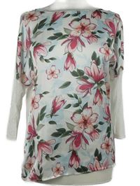 Dámské bílo-světlemodré květované saténové triko Orsay