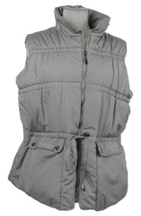 Dámská šedá šusťáková zateplená vesta se stahováním a výšivkou Just For You