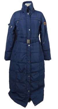 Dámský tmavomodrý šusťákový zimní péřový kabát s páskem Kayra 