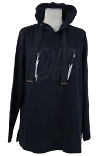 Dámská tmavomodrá mikina s nápisem z flitrů a límcem Frapp