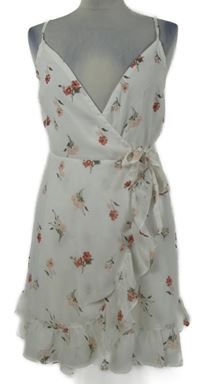 Dámské bílé šifonové zavinovací šaty s kytičkami Hollister 