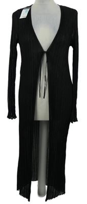 Nové - Dámský černý žebrovaný úpletový dlouhý cardigán na zavazování Primark 