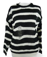 Dámský černo-bílý pruhovaný svetr s dírami Primark 