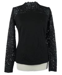 Dámské černé triko s krajkovými rukávy 