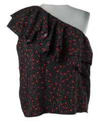 Dámská černo-červená srdíčkovaná asymetrická halenka s volánky 