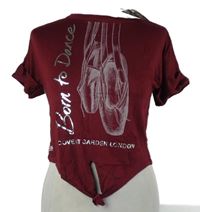 Nové - Dámské karmínové crop tričko s baletními piškoty a uzlem Miss Ellie