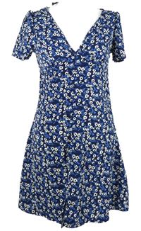 Nové - Dámské tmavomodré kytičkované šaty se zipem Cotton:on 