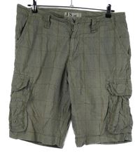 Pánské černo-béžové kostkované plátěné kraťasy s kapsami 