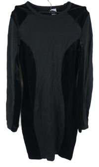 Dámské černé vzorované šaty se sametovými pruhy H&M