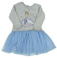 Šedo-modré teplákovo/tylové šaty s Frozen zn. Disney