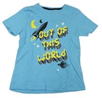 Modré tričko s nápisem a raketou Jeff&Co