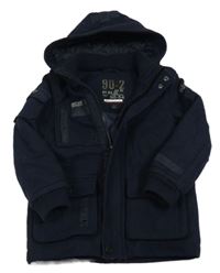 Tmavomodrý flaušový zateplený kabát s číslem a kapucí Next