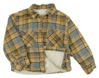 Modro-oranžovo-černá kostkovaná zateplená košilová bunda Zara