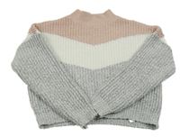 Růžovo-bílo-šedý žebrovaný crop svetr Primark