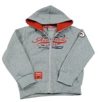 Světlešedá propínací mikina s nápisem a kapucí 