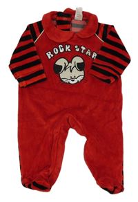 Červeno-pruhovaný sametový overal s králíčkem