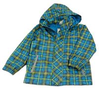 Modro-žlutá kostkovaná nepromokavá jarní bunda s kapucí Zebralino