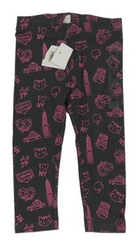 Nové - šedé legíny s růžovým potiskem Cool Club