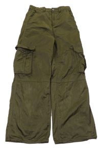 Khaki saténové cargo kalhoty H&M
