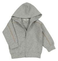 Šedá melírovaná propínací mikina s béžovým pruhem a kapucí H&M