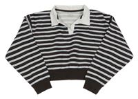 Kakaovo-modrá crop pruhovaná mikina s límečkem Primark
