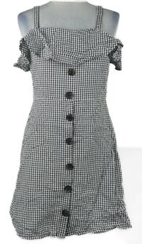 Nové - Dámské černo-bílé kostkované krepové šaty s knoflíky Select