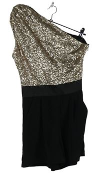 Dámský černo-zlatý společenský asymetrický overal s flitry Cupid´s Wardrobe