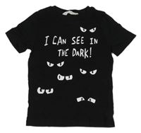 Černé tričko s očima a nápisy H&M