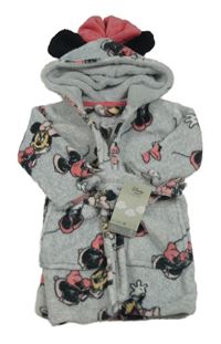 Nové - Šedý chlupatý župan s Minnie a kapucí Disney