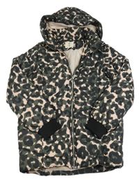 Khaki-růžovo-tmavomodrá šusťáková zimní bunda s kapucí H&M
