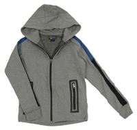 Šedá melírovaná propínací mikina s proužky a kapucí Pocopiano