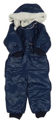 Tmavomodrá šusťáková zimní kombinéza s kapucí 