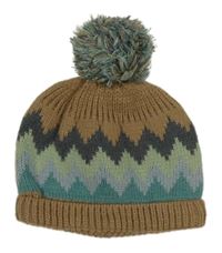 Hnědá pletená čepice s pestrým vzorem a bambulí Next
