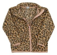 Broskvovo-hnědá vzorovaná fleecová propínací mikina Kiki&Koko