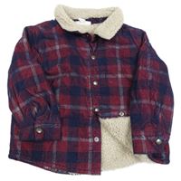 Tmavomodro-červená kostkovaná manšestrová zateplená košilová bunda The Little White Company