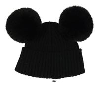 Černá žebrovaná čepice s bambulemi Next