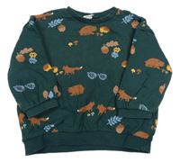 Tmavozelená mikina s ježky a listy H&M