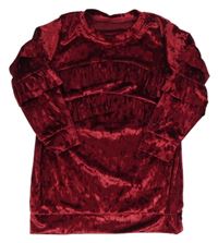 Rubínové sametové šaty s volánky 