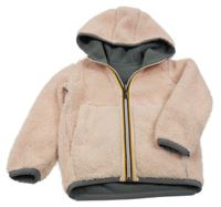 Světlerůžová chlupatá oboustranná bunda s kapucí 