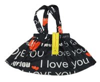 Nové - Černá sukně s nápisy a kšandami Shein