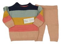 Nové - 2set - Barevný pruhovaný svetr s volánky + pletené kalhoty F&F