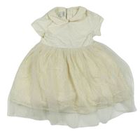 Smetanové bavlněné šaty s límečkem, madeirou a tylovou sukní Mamas&Papas